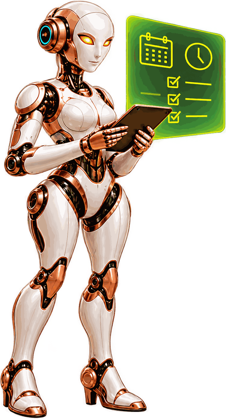 The Personal Assistant agent, holding a tablet beside a calendar and task list
